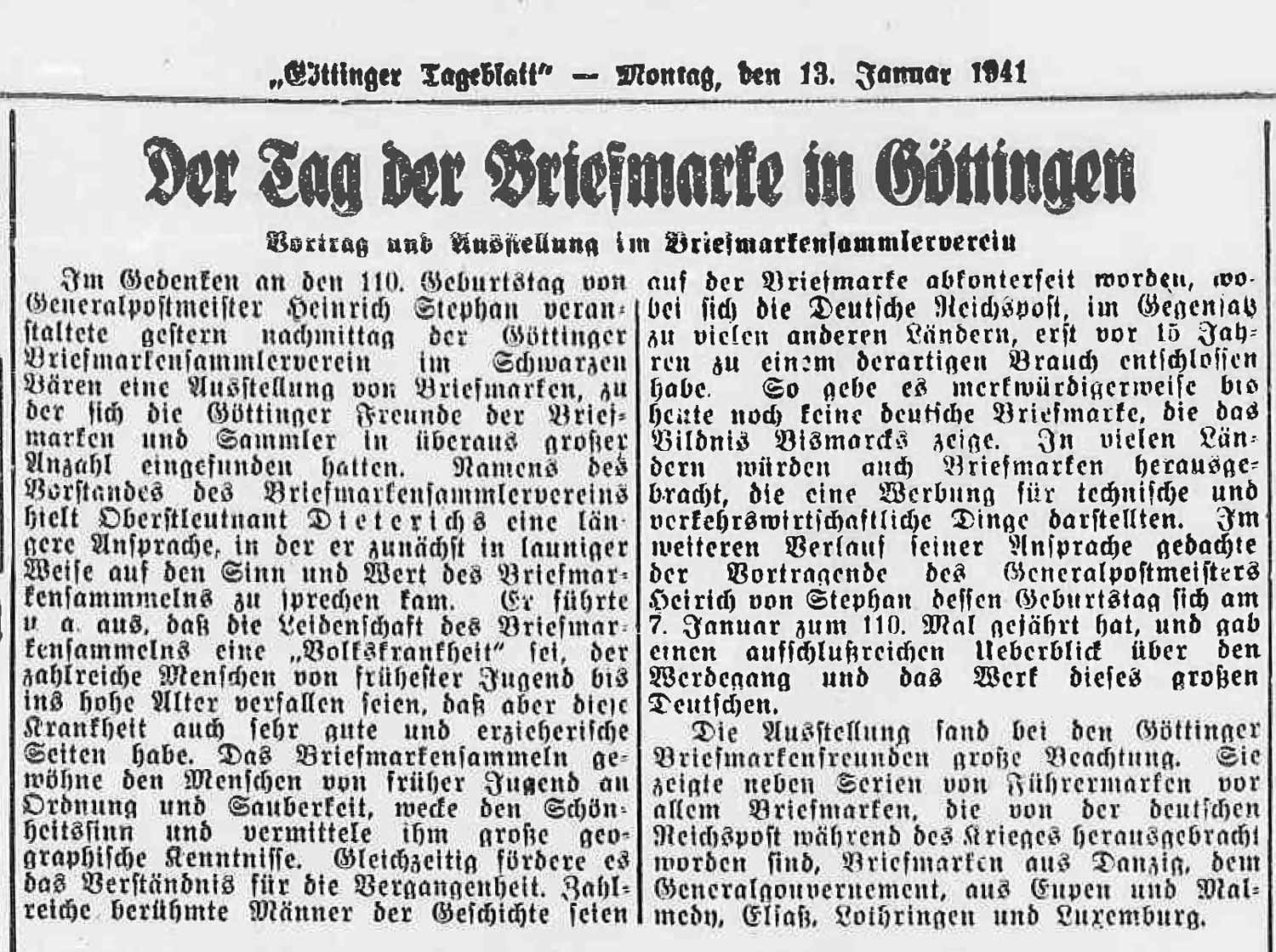 1941 GT 11.Jan BERICHT Briefmarkenschau