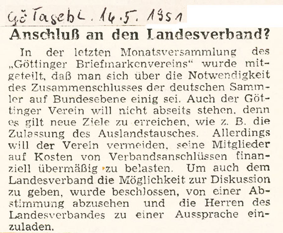 1951 Anschluss an Landesverband?