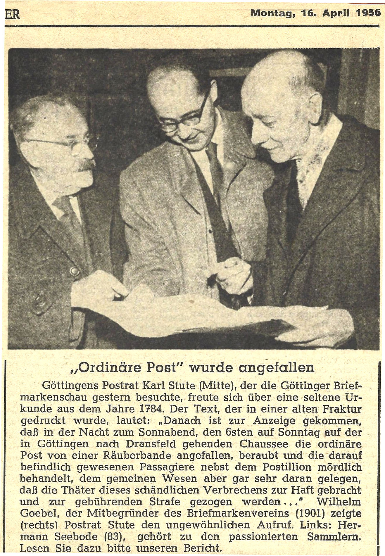 1956-Postraub-Dokument