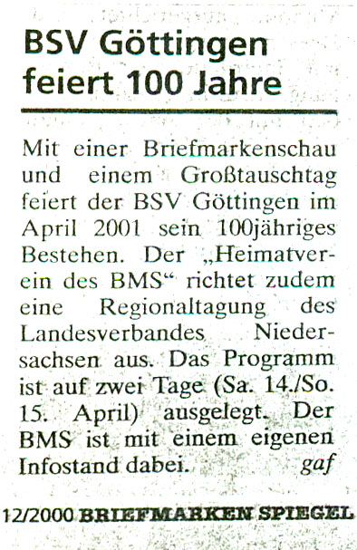 2001 BMS Ankündigung
